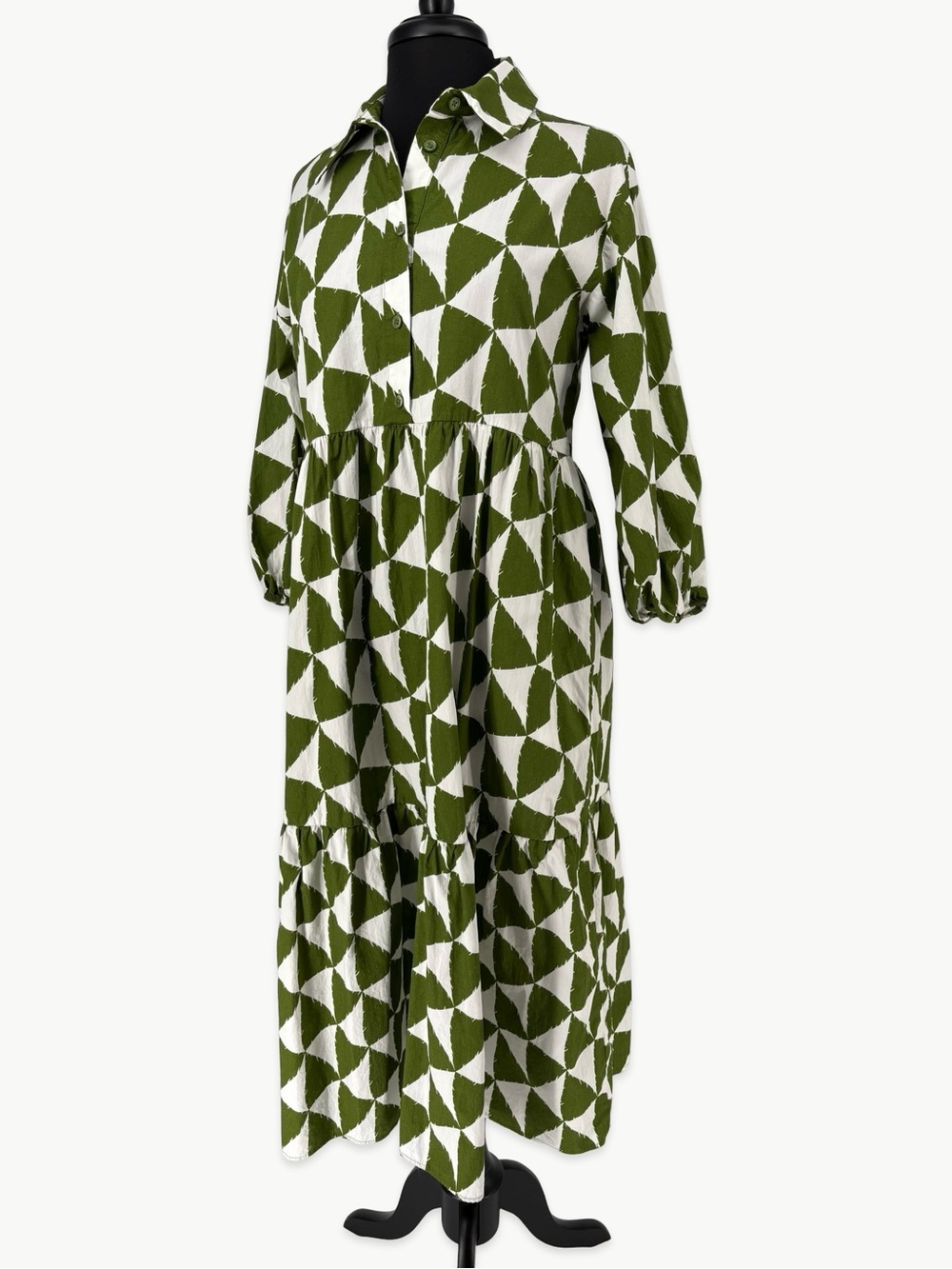 Maeve Bettina Cotton Midi Shirtdress Size Medium Tiered Green Cotton - Picture 9 of 12